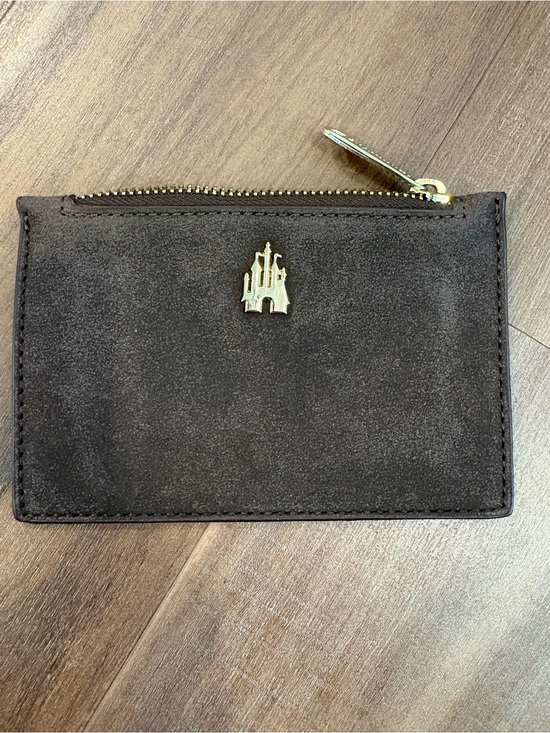 Loungefly Accessories - Loungefly Dark Brown Suede Card & Key Holder with Gold Castle Accent